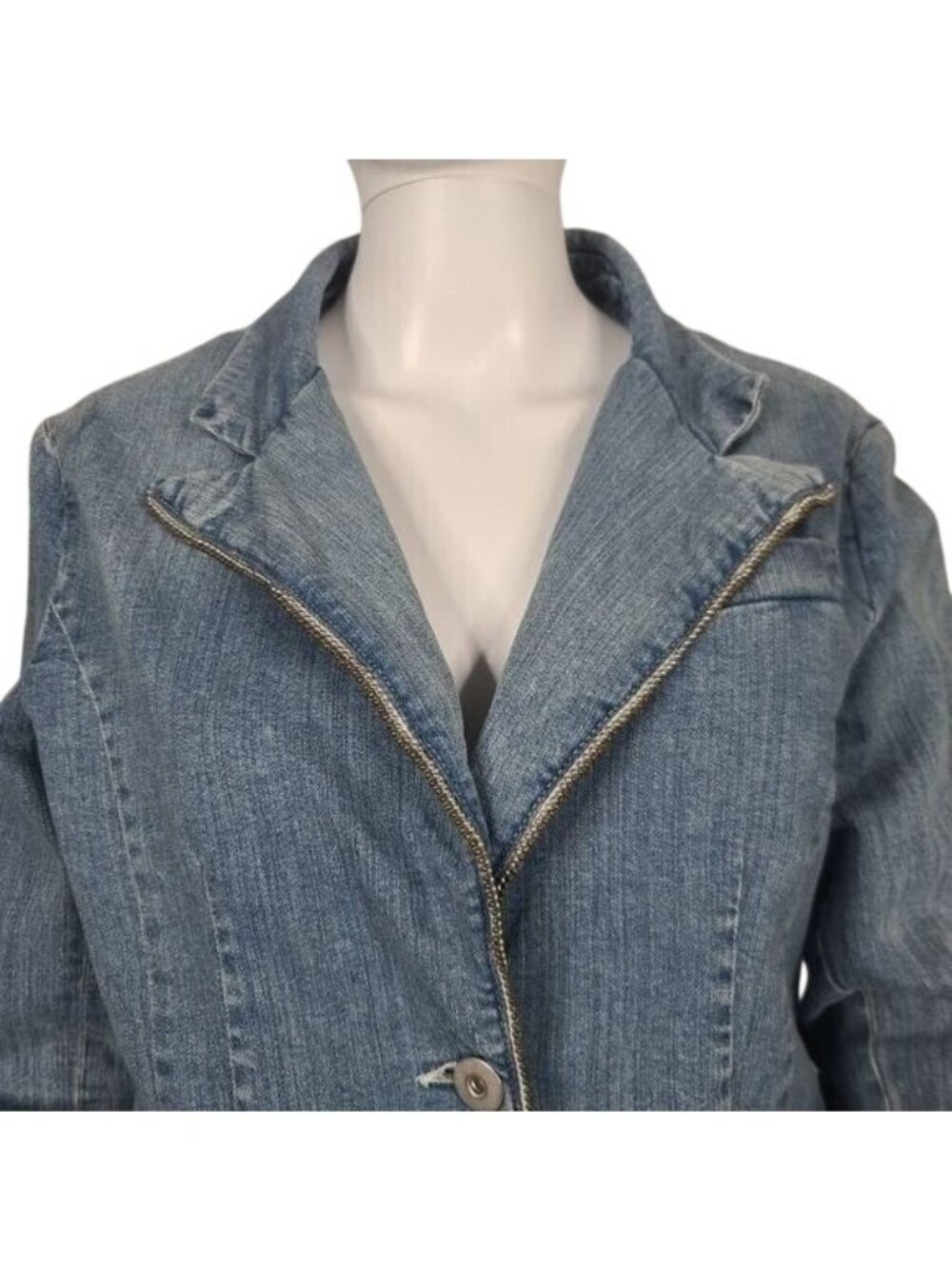 Miss Me Denim Blazer Jacket Light Wash Button Front Womens Size L